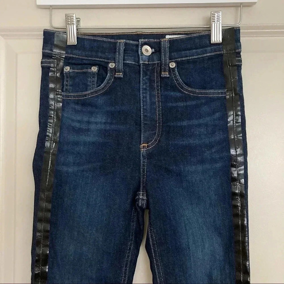 Rag & Bone High-Rise Mad River Tux Glossy Side-Stripe‎ Ankle Skinny Jeans 24 - Picture 3 of 12